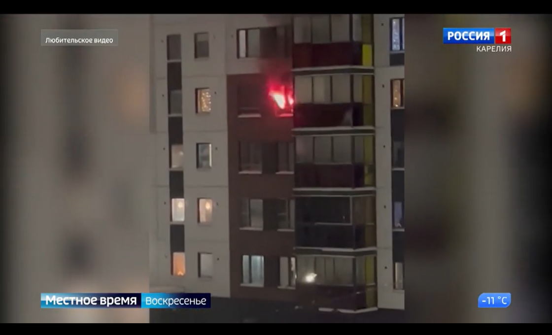 На Финском проезде в Петрозаводске пожар вспыхнул в первые минуты нового года