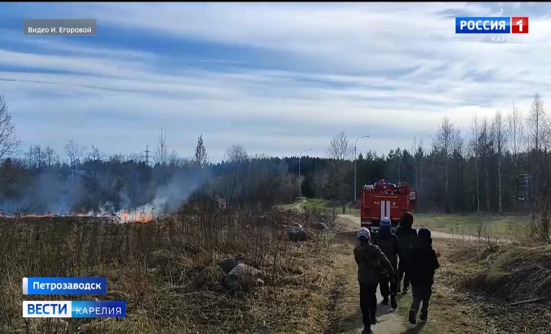 Сухая трава сегодня горела в Пятом поселке в Петрозаводске